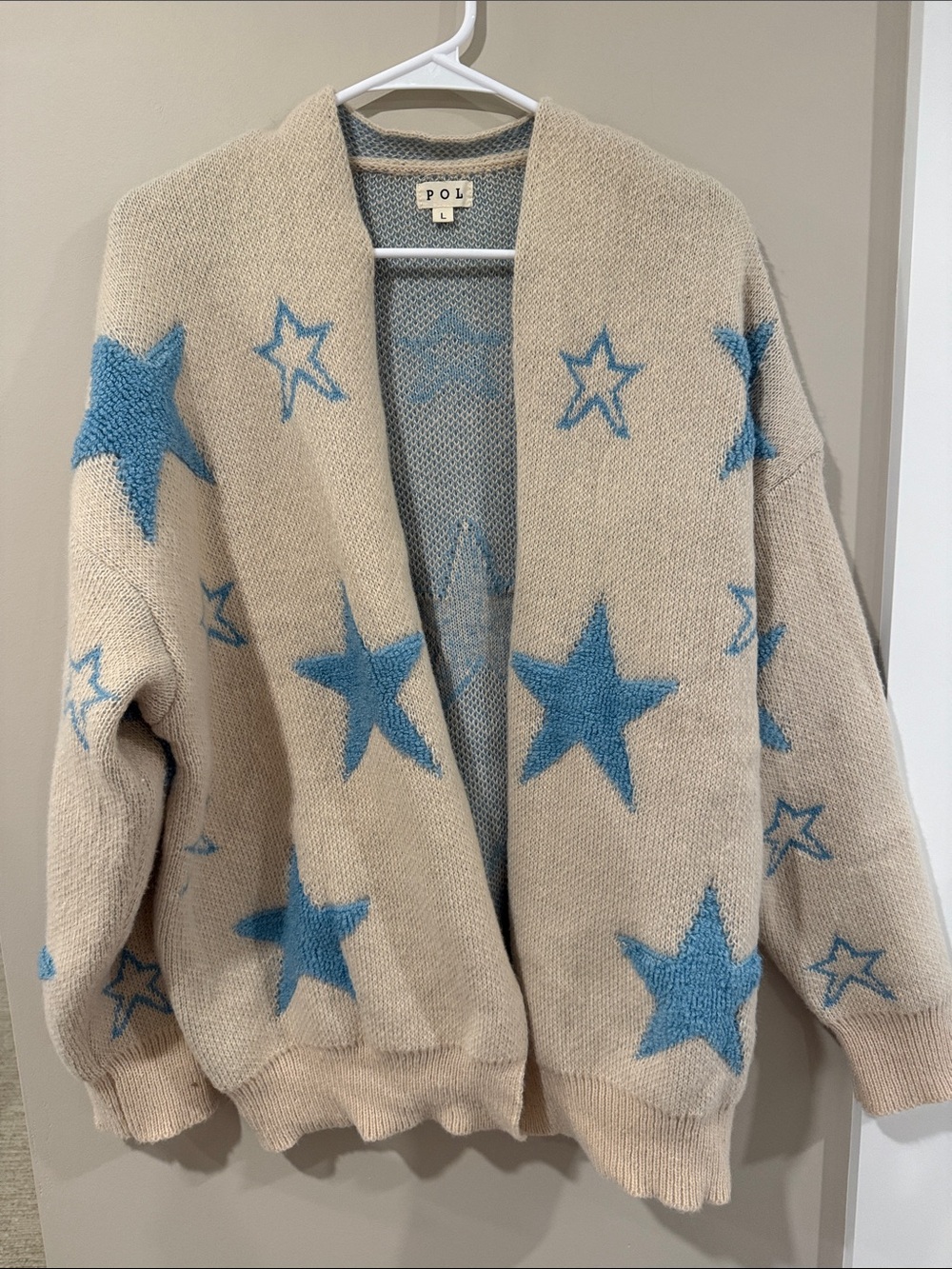 POL Cream Open Cardigan with Blue Star Motif
